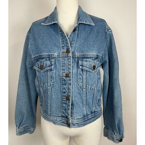 Vintage 90s Eddie Bauer Denim Distressed Button Workwear Jacket Size Small